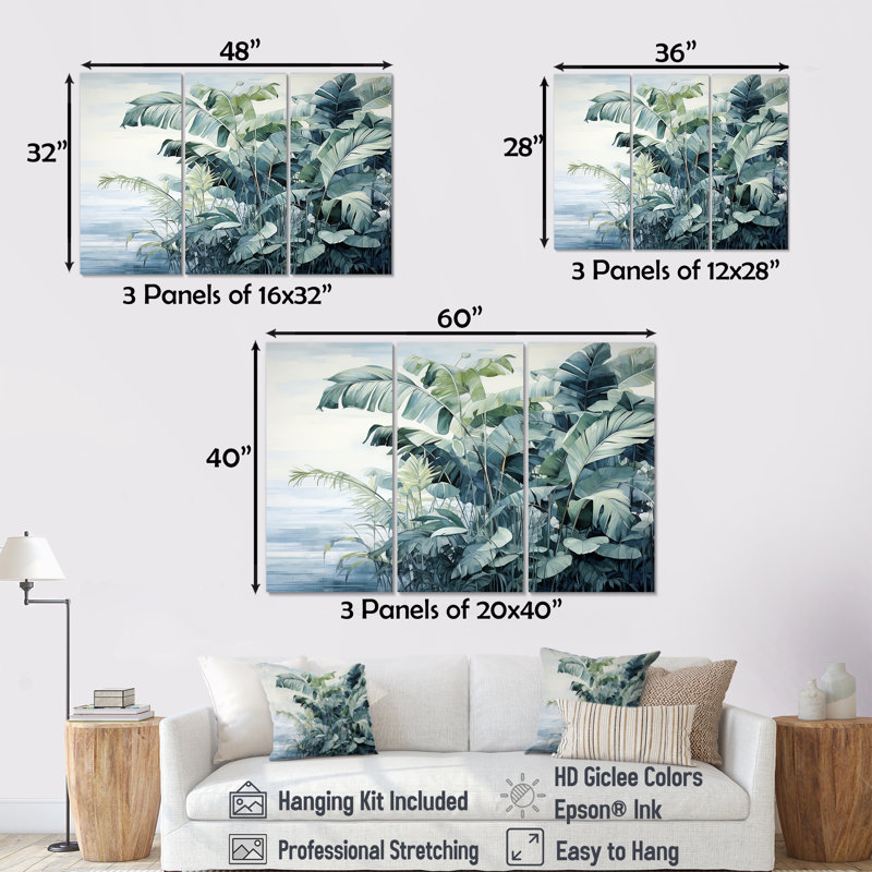 Ensemble d'art mural Downe - Bord de mer tropical, Toile tendue, H 32 po x l 48 po x P 1 po
