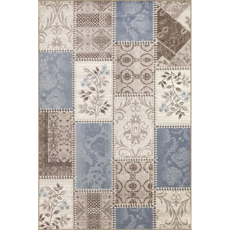 Tapis tissé à motif géométrique abstrait bleu et gris lavable à la machine, Tapis de couloir 4 pi 11 po x 9 pi 10 po inclus