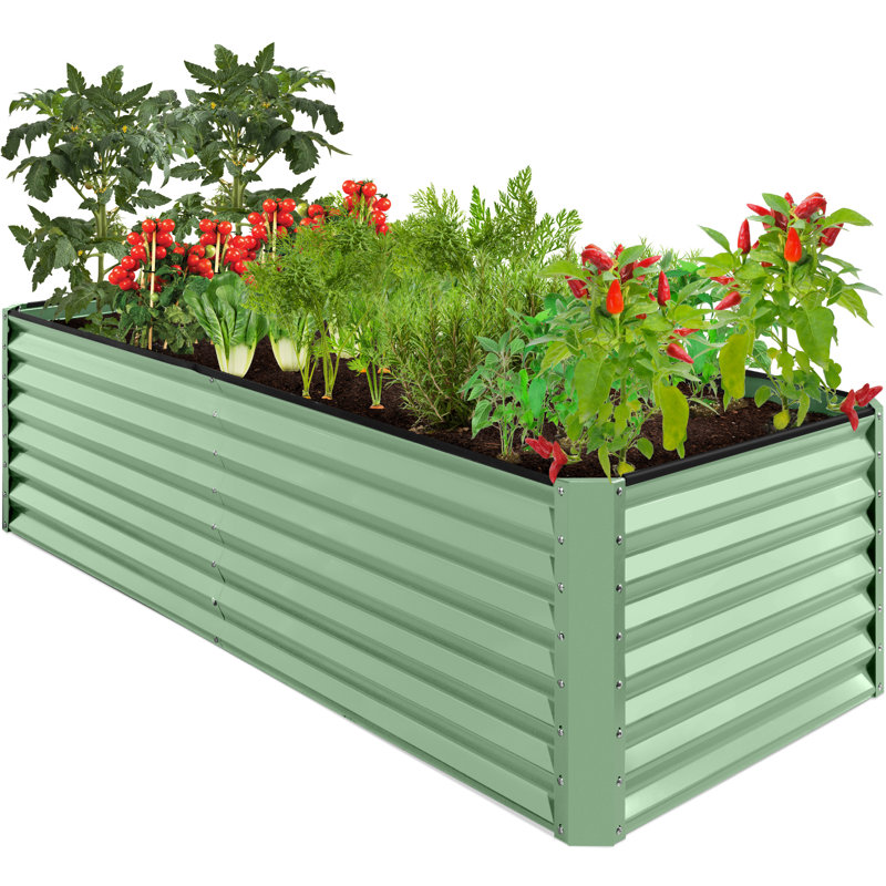 Rosonda Outdoor Metal Raised Planter Box, Sage Green, 24" H x 96" W x 48" D