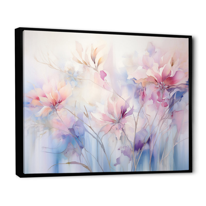 Impression sur toile «Purple Dreamy Florals II - Abstract Botanicals», H 16 po x l 32 po x P 1 po, Cadre flottant noir