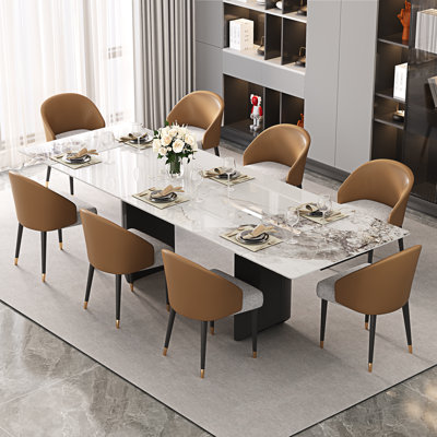 Ensemble de salle à manger 9 pièces Andrik avec table en pierre frittée extensible 94,5 po et 8 chaises pour 8-10