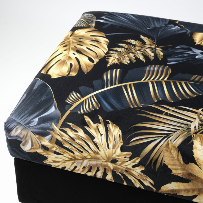 Chowk Velvet Upholstered Storage Bench, Black/Gold, 49" H x 100" W x 30" D