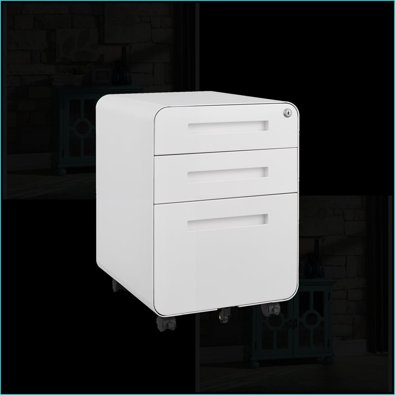 File Cabinet, 3 Drawer Mobile Under Desk Storage with Lock for Office | Snow White Metal, White
