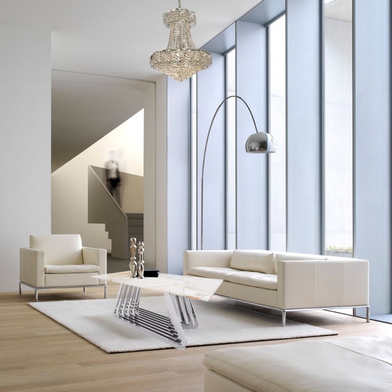 Table basse avec base en faux marbre et acier inoxydable Brayden Studio® Inc, Argent argent