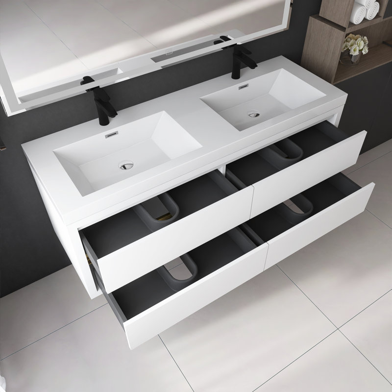Meuble-lavabo mural 60 po avec lavabo, Blanc
