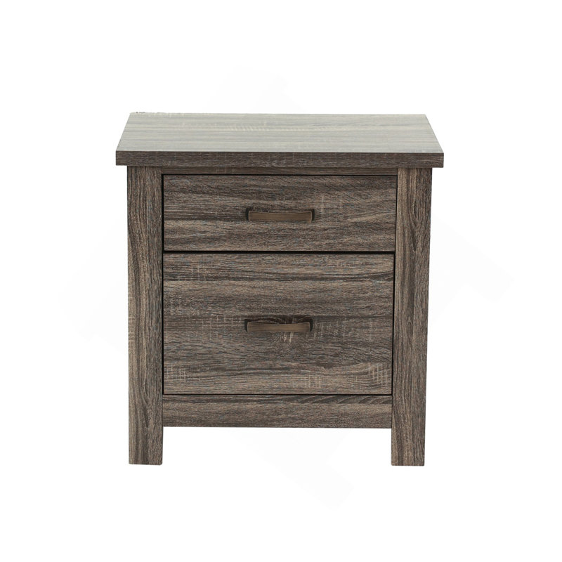 Wooden 2 Drawers Nightstand In Brown Finish
