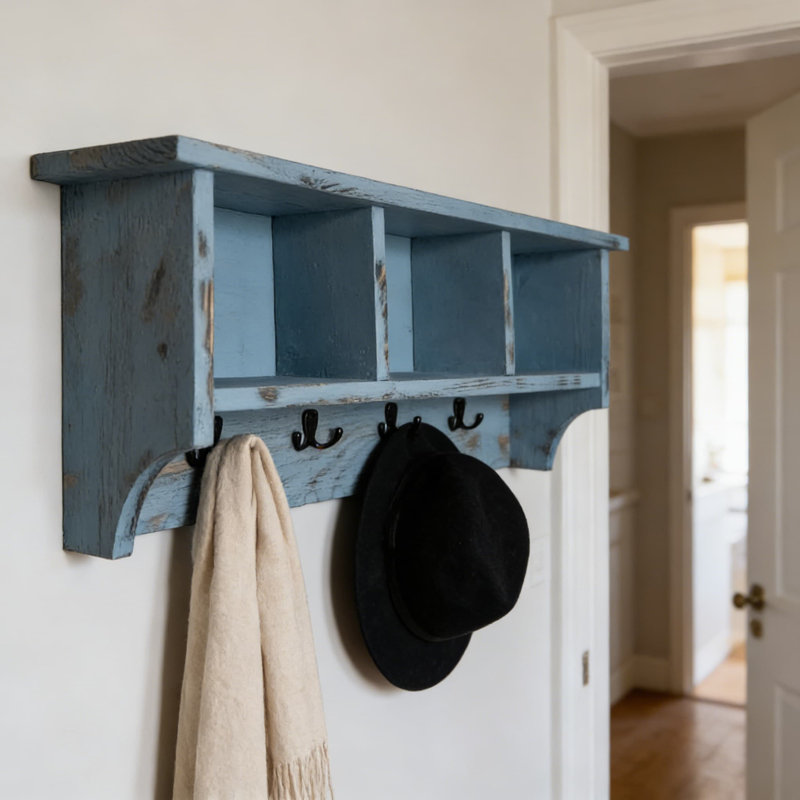 Ensemble de crochets et de bancs de rangement de style campagnard avec casiers, conception de chalet rustique, fabrication en bois franc pour l'entrée, le vestibule ou l'organisation d'un garage