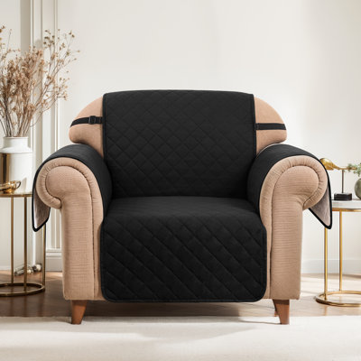 Housse de fauteuil pour 1 canapé, housse de canapé antidérapante pour chiens, housse de protection de meuble avec sangles élastiques en mousse pour chat (noir)