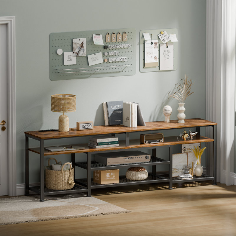 Modern TV Stand for TVs up, Media Console with Storage for Living Room, LED Entertainment Center with Outlets, Brown