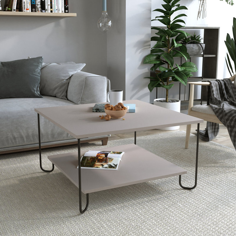 Table basse 4 pieds Marvin - Table basse rectangulaire moderne avec tablette inférieure Marvin, Moka clair