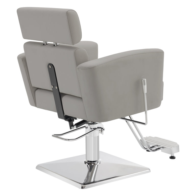 Inbox Zero Classic Barber Chair with Hydraulic Pump, Reclining Salon Chair, Gray Sponge