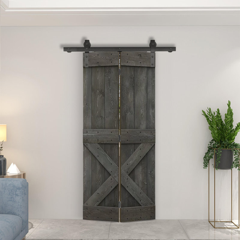 Porte pliante en bois massif 84 po 84 po, 22 po x 84 po, Gris carbone