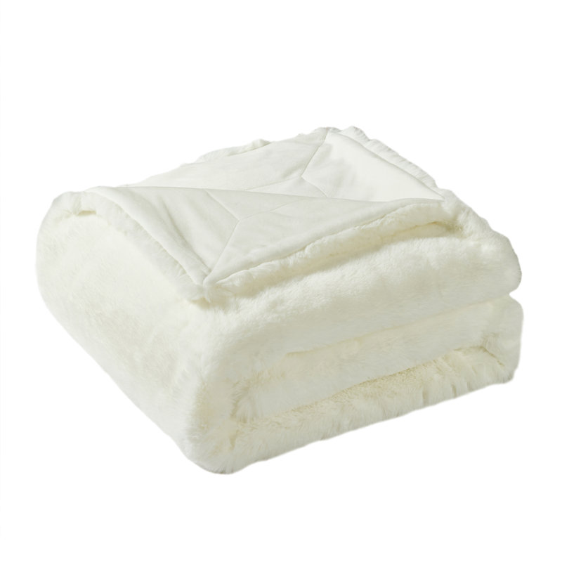Jeté lourd en fausse fourrure, L 60 po x L 80 po, Blanc antique