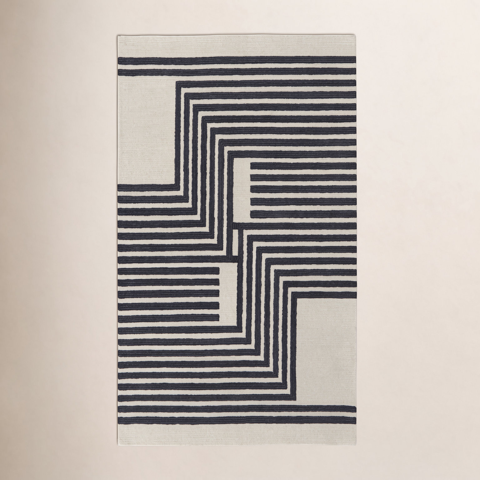 Raku Ivory Black Hand-Woven Abstract Rug, Rectangle 2' x 3'