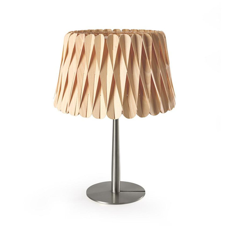 Lola Table Lamp, Natural Beech, Matte Black, 20.9" H x 15.4" W x 15.4" D
