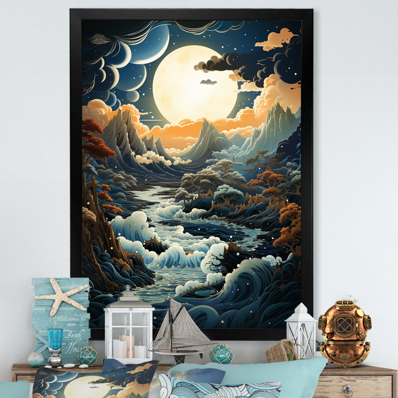" Fantasy Oceanic Dreamscape ", Black Single Picture Framed, 40" H x 30" W x 1.5" D