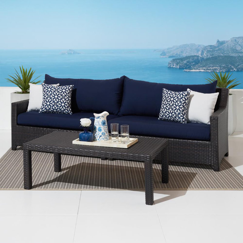Ensemble de conversation de terrasse pour 3 personnes avec coussins Fionnula, Toile bleu marine Sunbrella®
