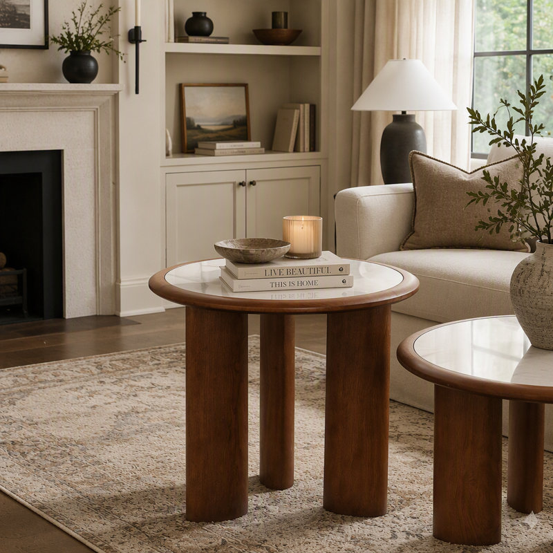 19.49" White Stone Coffee Table