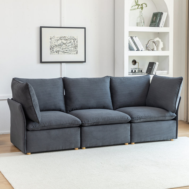 Hepworth 3 - Piece Corduroy Sectional Sofa With Cushions, Gray