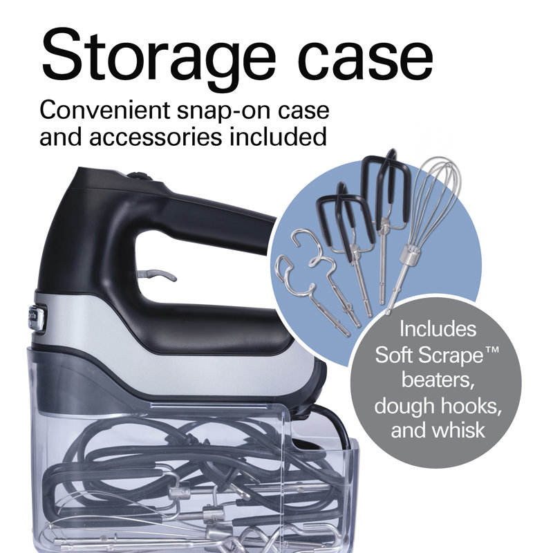 Matte Black Cordless Hand Mixer with Variable Speed and Attachments