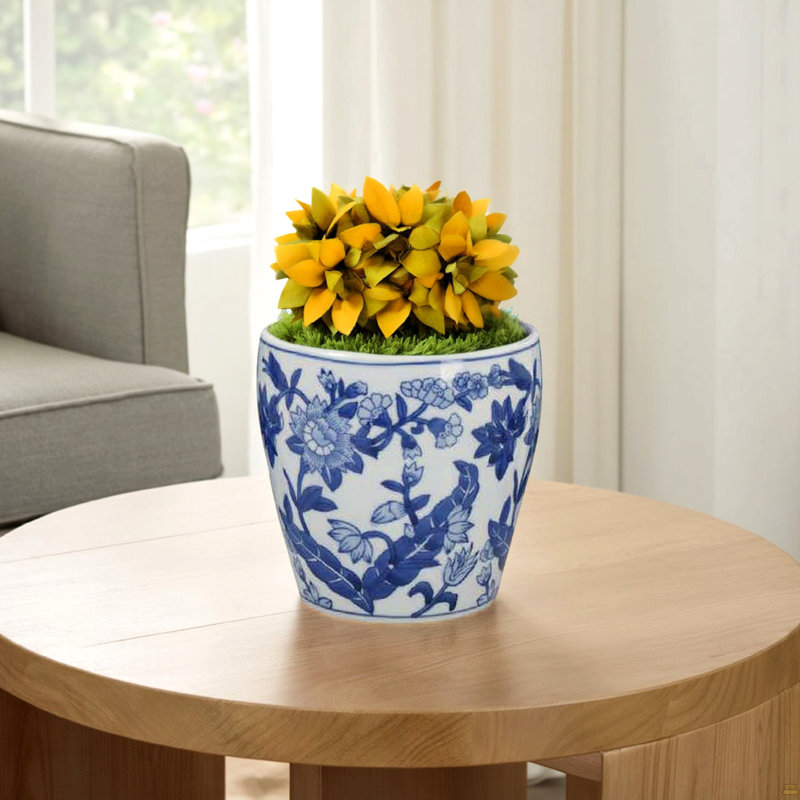 Ensemble de 4 pots à fleurs Kerry, poterie florale bleue, céramique blanche