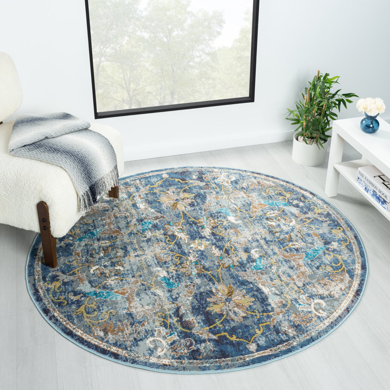 Strother Traditional Floral Performance Indoor Area Rug, Round 7'6"