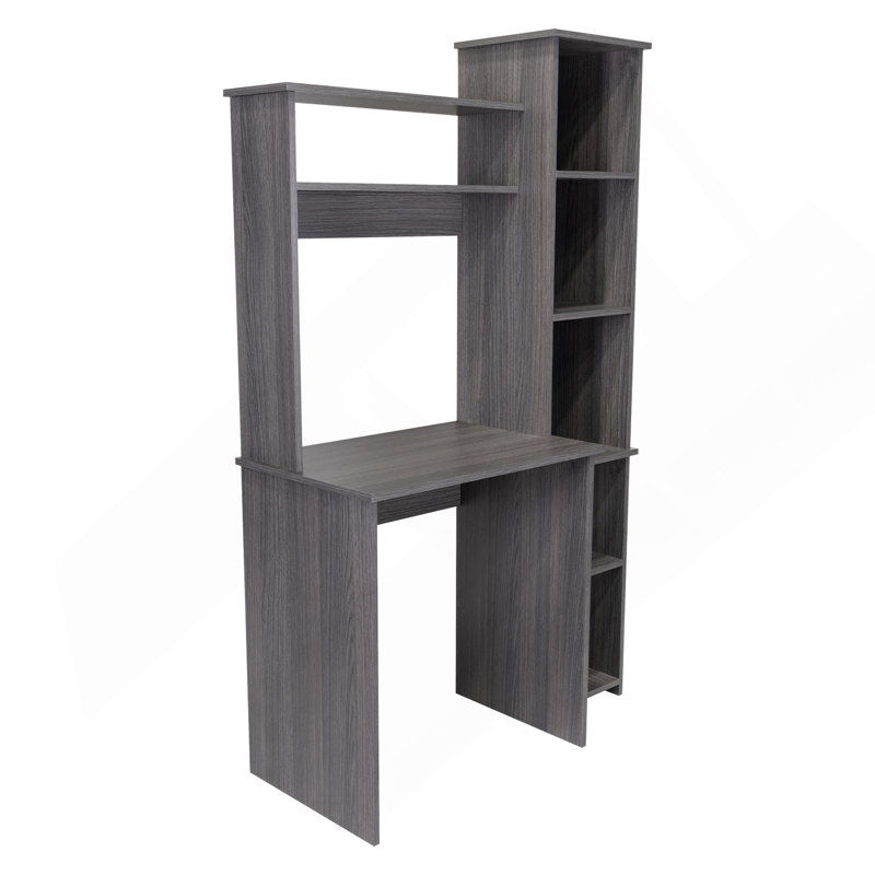 Bureau d'écriture, deux tablettes supérieures, cinq casiers, H 17,8 po x l 38,7 po x P 17,8 po, Gris