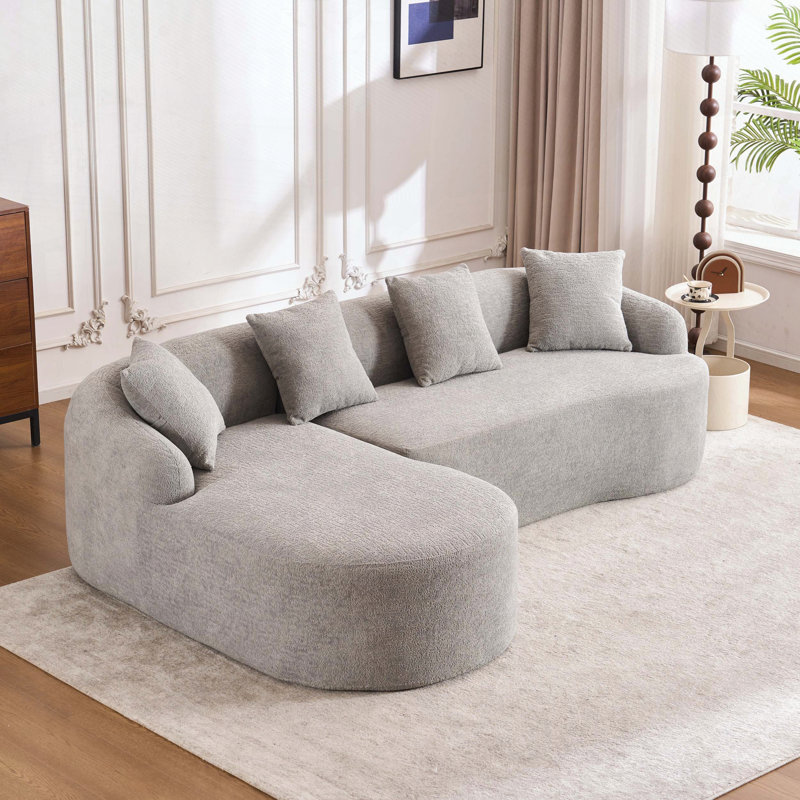 Canapé modulaire en L avec méridienne incurvée, Gris clair
