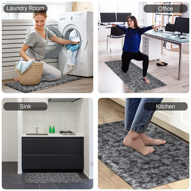 Makasha Anti-Fatigue Non-Skid Waterproof Kitchen Mat, Silver Gray, Runner 1'8" x 4'