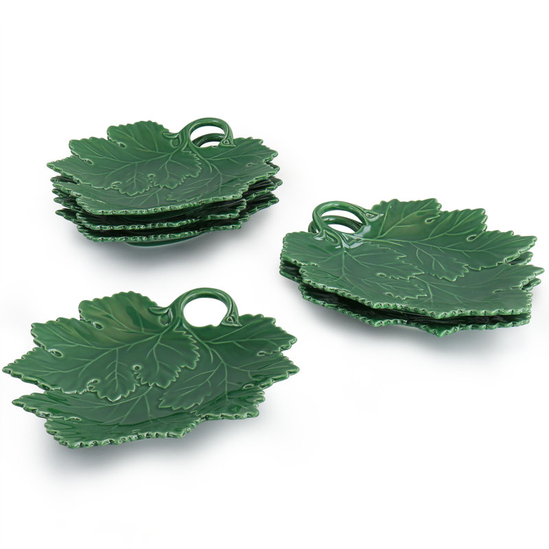 Martha Stewart Maple Leaf 10 Inch Figural Plate 6 Piece Set In Green