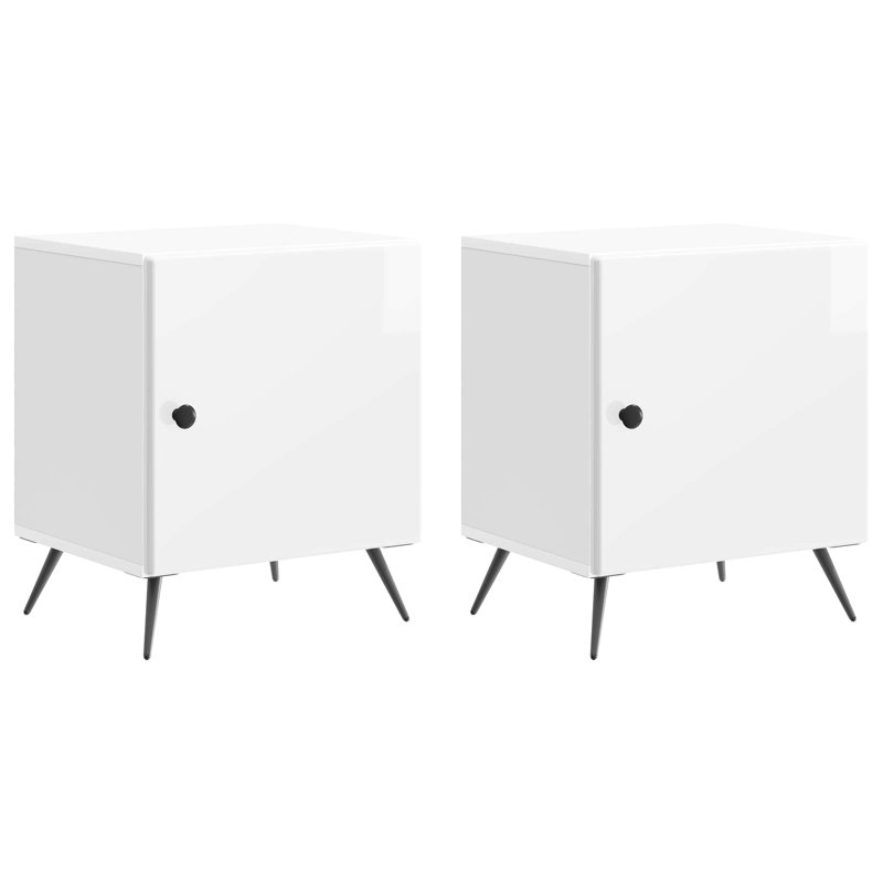43cm W Manufactured Wood Bedside Table, High Gloss White
