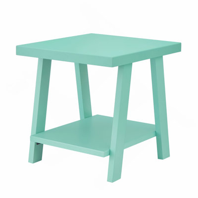 Contemporary Wood Shelf End Table, Teal