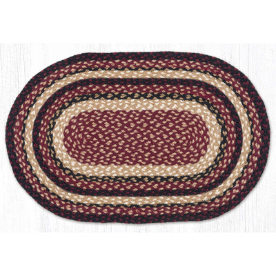  Tapis ovale en jute tressé - bourgogne, noir et brun clair rustique