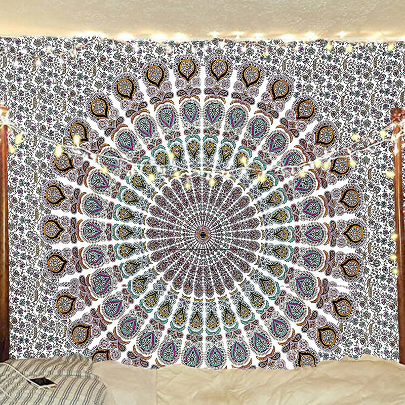 Mandala Wall Hanging Bedding Tapestry, Floral Gold, 96"H x 84"W