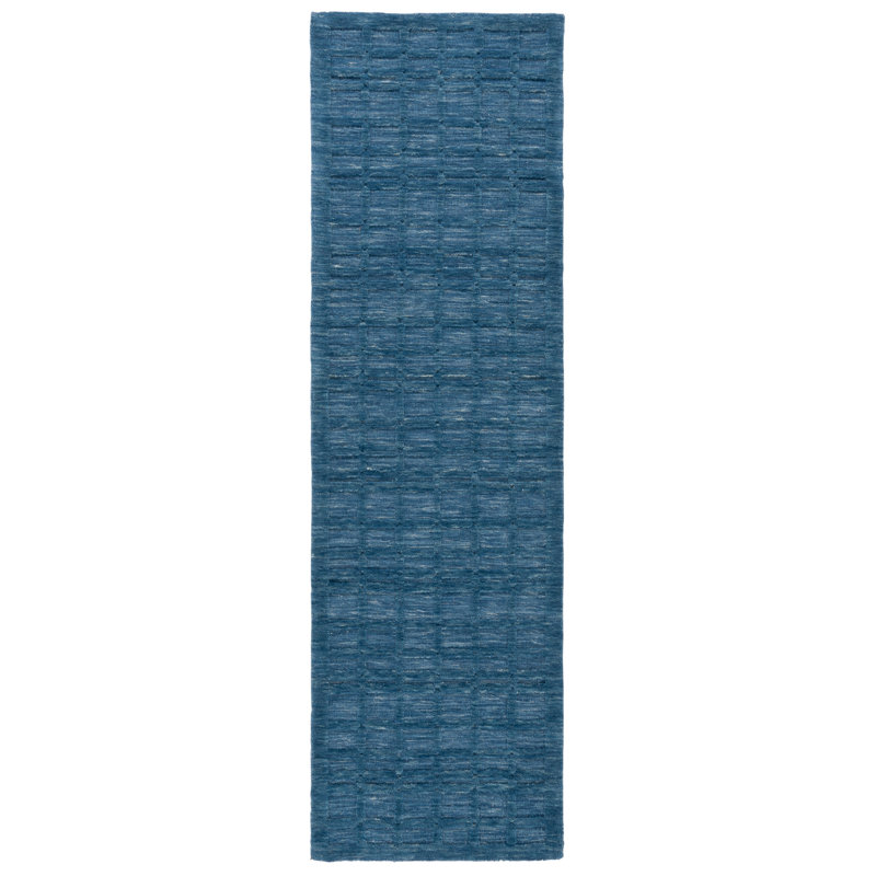 Tapis bleu tissé à la main Caris, Tapis de couloir 2 pi 3 po x 8 pi