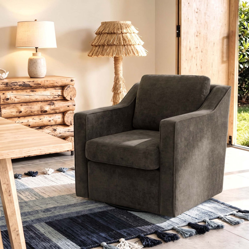 Bronnen Upholstered Swivel Accent Chair with Removable Back and Seat Cushions, Light Coffee Chenille