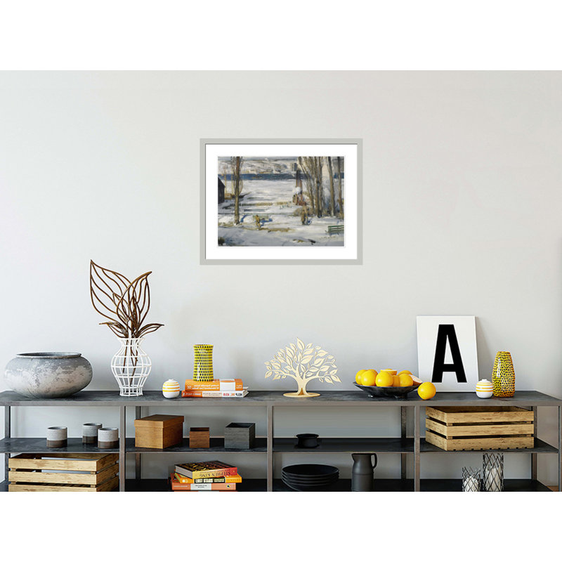 «A Morning Snow Hudson River» par George Wesley Bellows - impression giclée encadrée, H 22,89 po x l 29,5 po