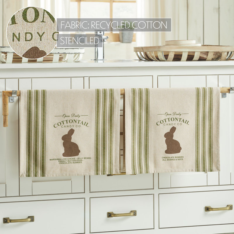 Bunny Hop Light Creme and Sage Green Cotton Tea Towel Set