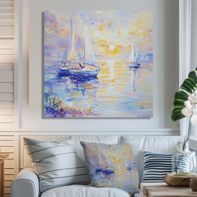 Ancre et voiliers - Impression sur toile, H 16 po x l 16 po, Toile tendue, Ne s’applique pas