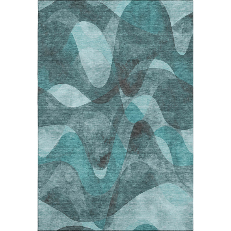 Premium Machine Washable Mayfield AMF536 Teal, Rectangle 10' x 14'