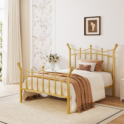 Retro Style Teen Girls Dream Crown Shaped Metal Platform Bed, No Box Spring Needed