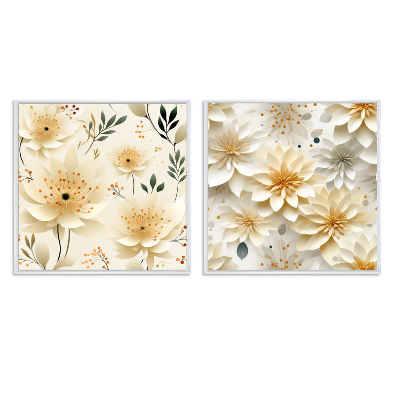 Carnation Mandalas Fleurs Boho Motif IV - Ensemble floral carré de collage de 2, Cadre flottant blanc, H 36 po x l 73 po