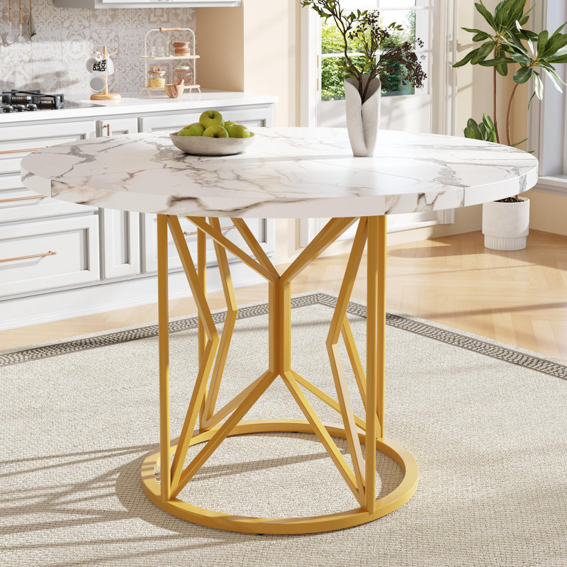 Round Metal Base Dining Table, Gold