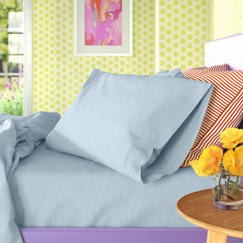 Ensemble de draps 100% coton 500 fils, Bleu poudré, Grand
