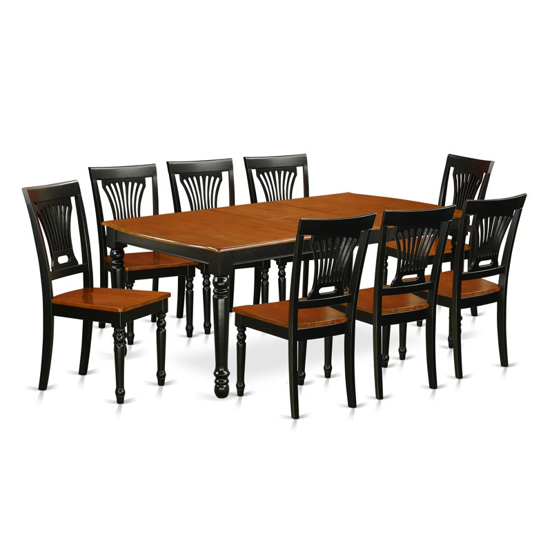 9 Piece Dining Room Table Set Includes a Rectangle Wooden Table with Butterfly Leaf and 8 Kitchen Dining Chairs, 42x78 Inch, Black & Cherry