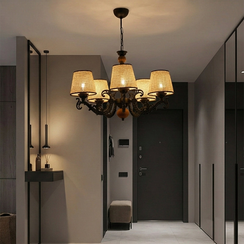 Lustre rétro 5 lumières, Noir/crème, Noir