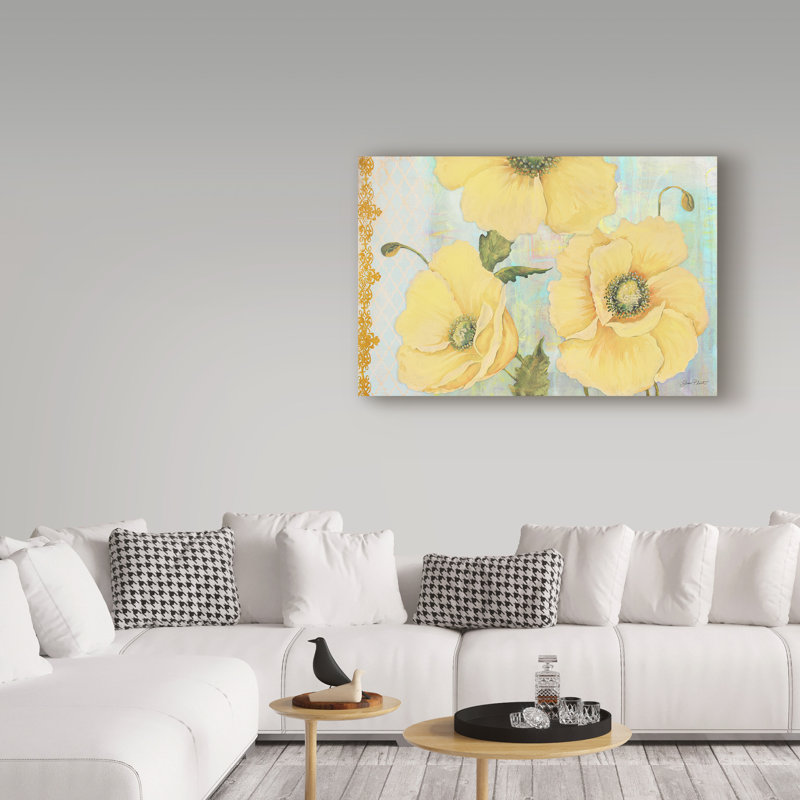 Deagen «Yellow Poppies on Aqua», reproduction sur toile tendue, H 16 po x l 24 po x P 2 po