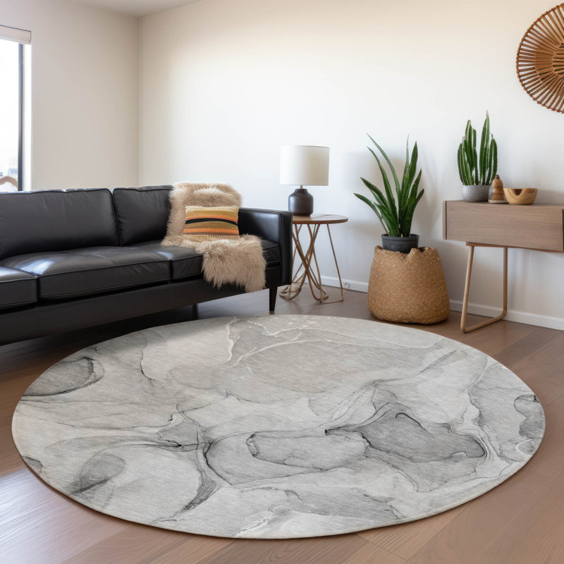 Premium Machine Washable Cerrito AMF504 Gray Rug, Round 8'