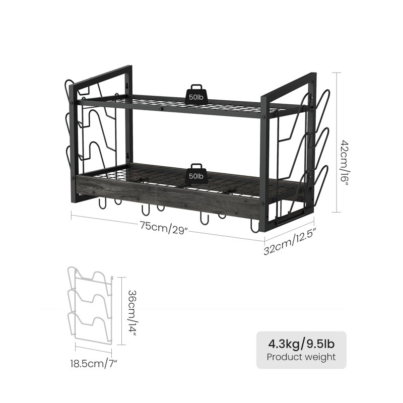 Wall-Mounted Pot Rack with 12 Hooks, Charcoal Black