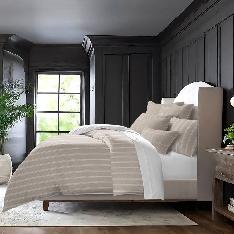 Shay Broad Ticking Stripe Natural Cotton Coverlet Set  8 Piece, Full Coverlet + 7 Additional Pieces